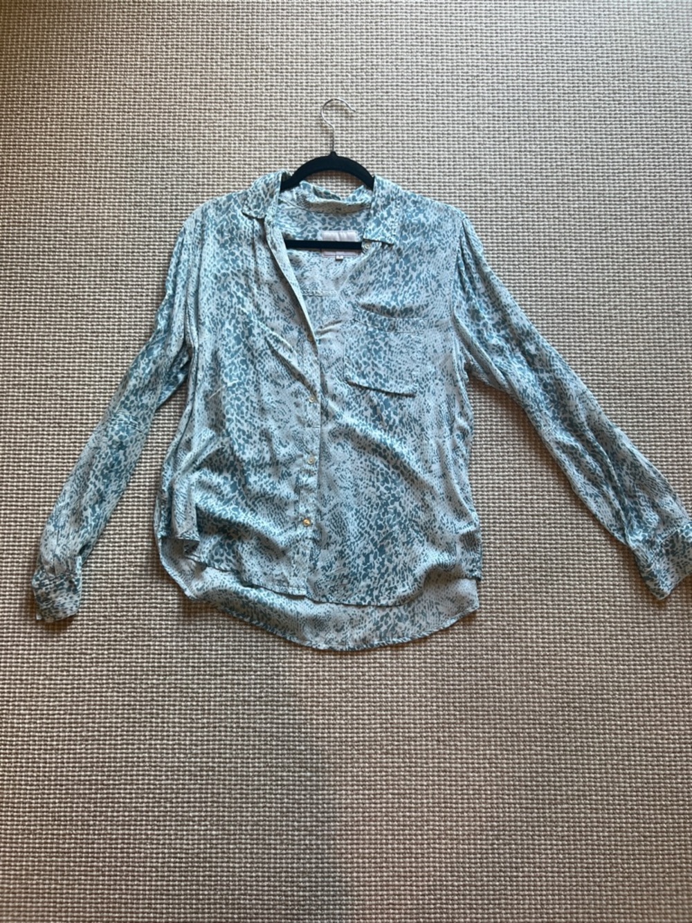 Rails Pale Blue Animal Print Button-Front Blouse
